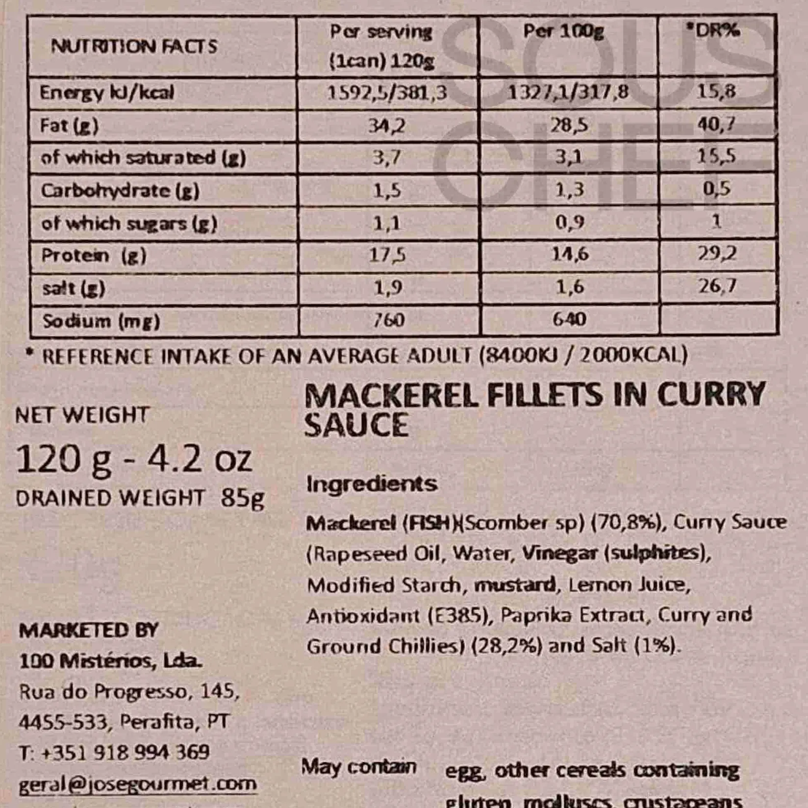 ABC+ Tinned Fish & Seafood|Ingredients Brands^Mackerel Fillets in Curry Sauce, 120g