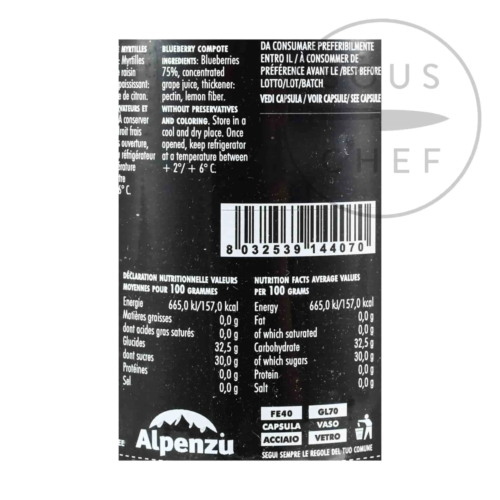 Alpenzu Ingredients Brands|Italian Ingredients^Blueberry Preserve 100% Fruit Jam, 350g