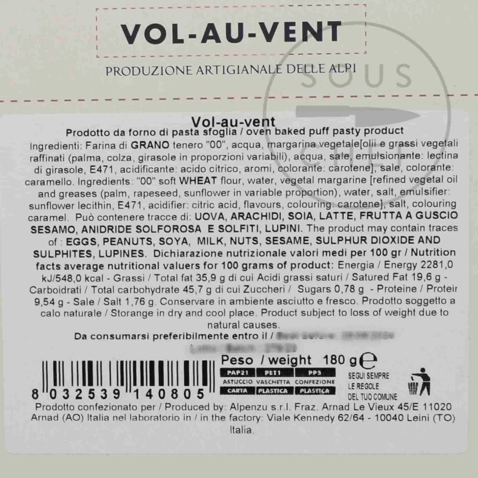 Alpenzu Ingredients Brands|Italian Ingredients^Vol Au Vent, 180g