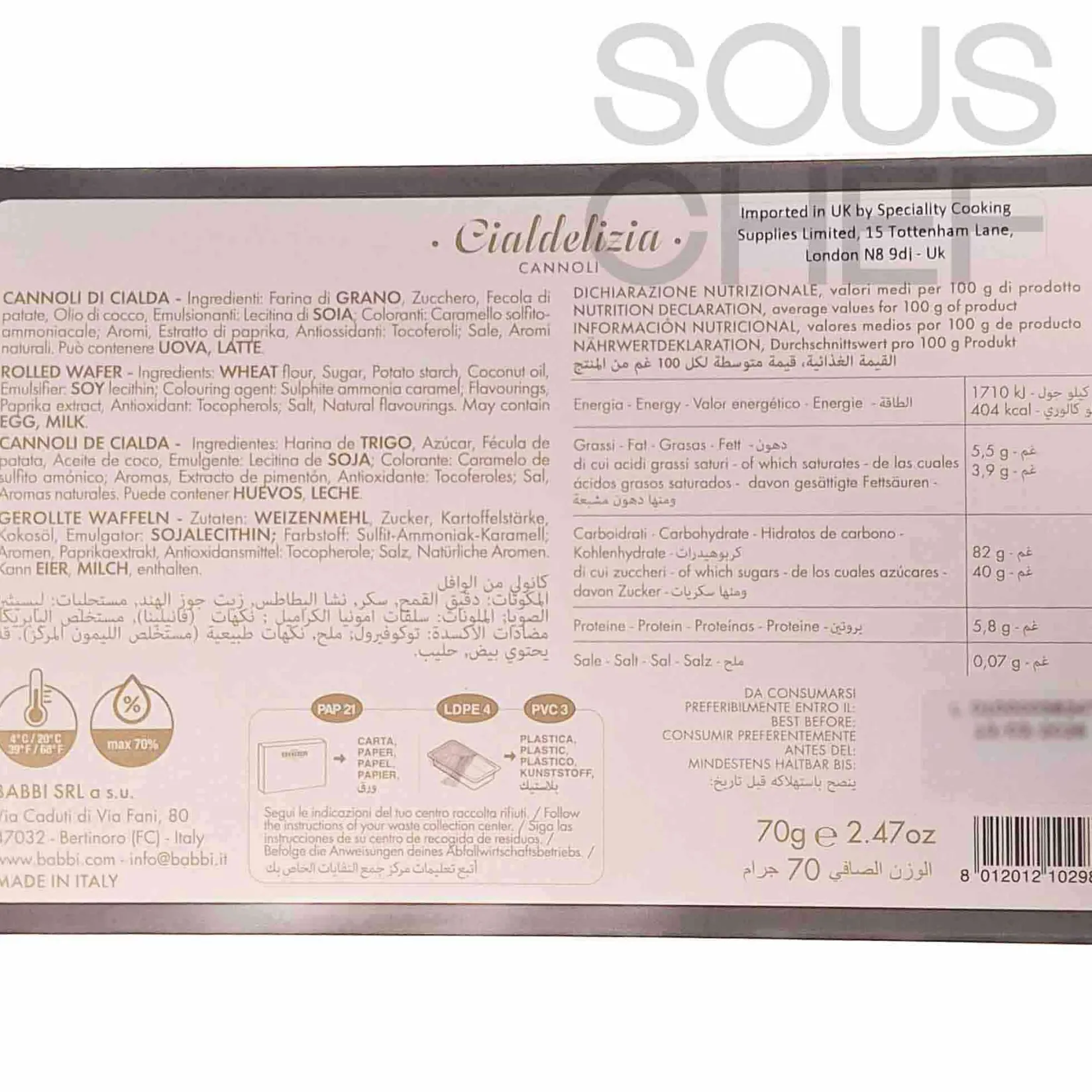 Babbi Italian Ingredients|Chocolate & Sweets^Cannoli di Cialda, 70g