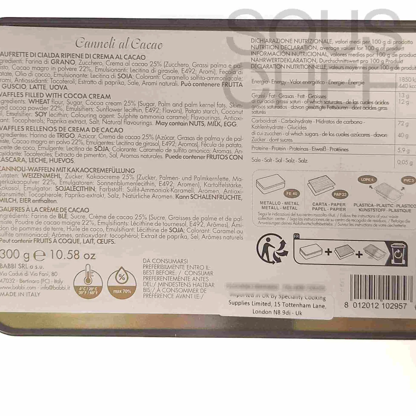 Babbi Ingredients Brands|Italian Ingredients^Cocoa Cannoli Piccoli, 300g