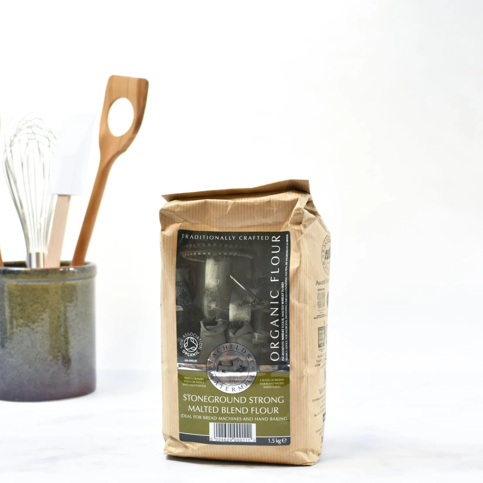 Bacheldre Watermill Ingredients Brands|Made In The Uk^Bacheldre Organic Stoneground Strong Malted Blend Flour, 1.5kg