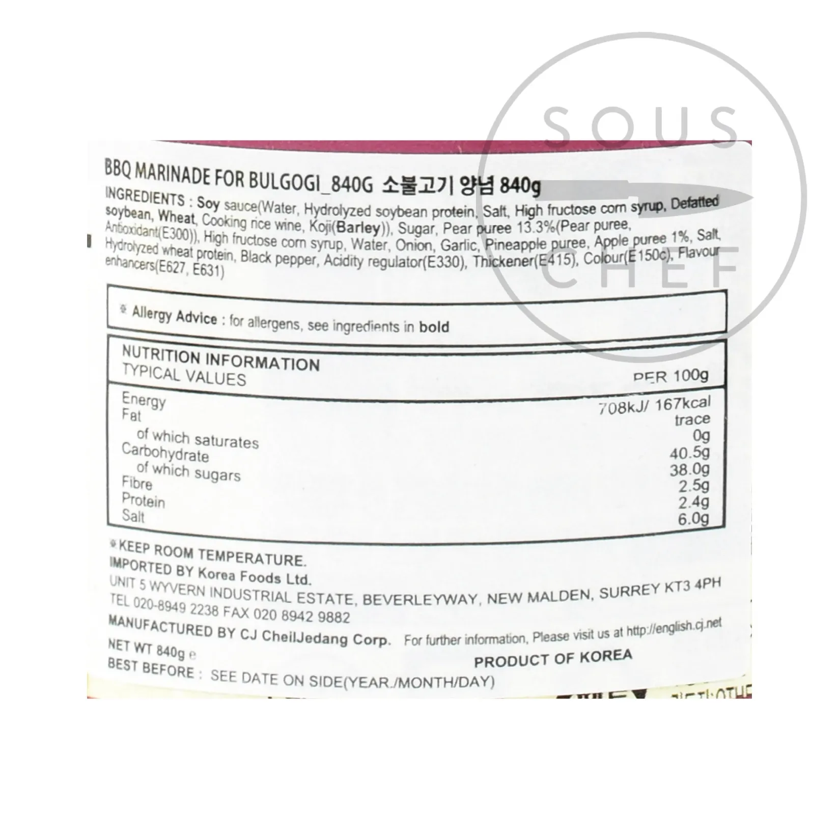 Chung Jung One Ingredients Brands|Korean Ingredients^Beef Bulgogi Marinade, 840g
