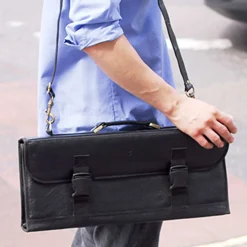 JKC Kitchen Knives^Black Buffalo Leather Knife Bag, 11 Slots