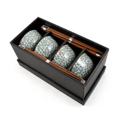 Kiji Stoneware & Ceramics Tableware Brands|Japanese Ingredients^Blue & White Flower Rice Bowl Set With Chopsticks