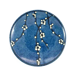 Kiji Stoneware & Ceramics Japanese Ingredients|Plates^Blue Sakura Side Plate, 22.5cm