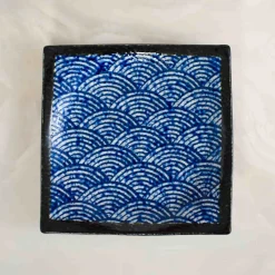 Kiji Stoneware & Ceramics Japanese Ingredients|Plates^Blue Wave Large Square Plate, 23.5cm