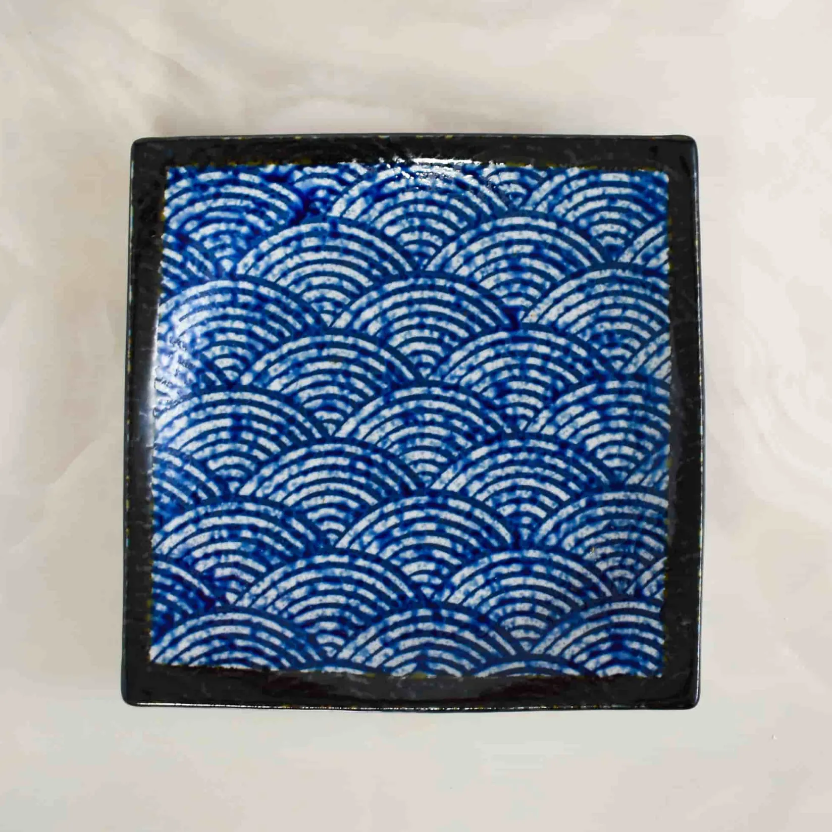 Kiji Stoneware & Ceramics Japanese Ingredients|Plates^Blue Wave Large Square Plate, 23.5cm
