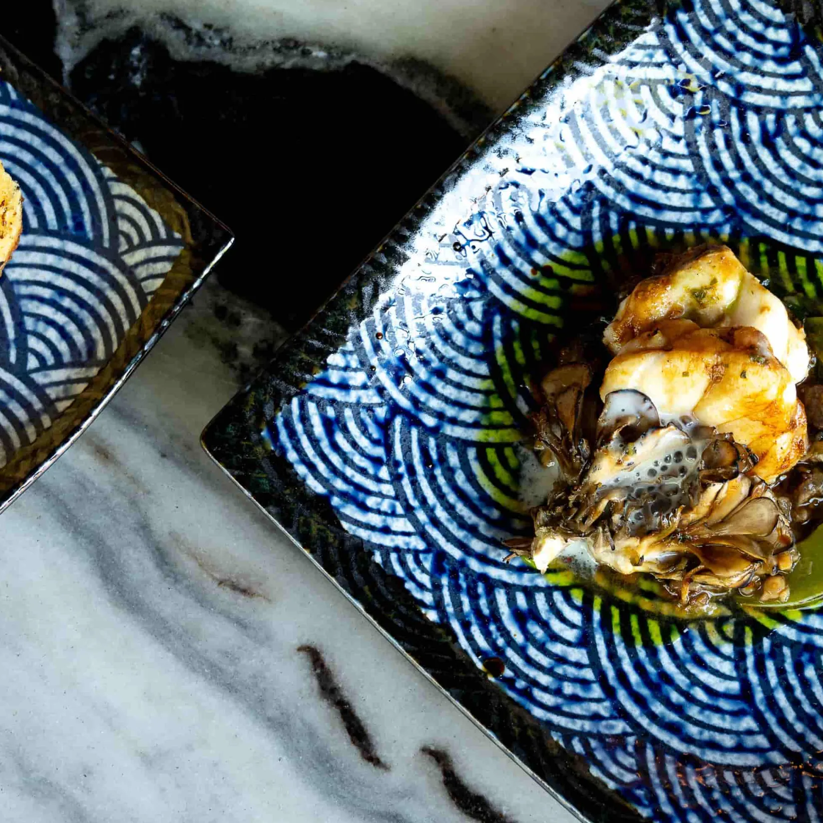 Kiji Stoneware & Ceramics Japanese Ingredients|Plates^Blue Wave Large Square Plate, 23.5cm