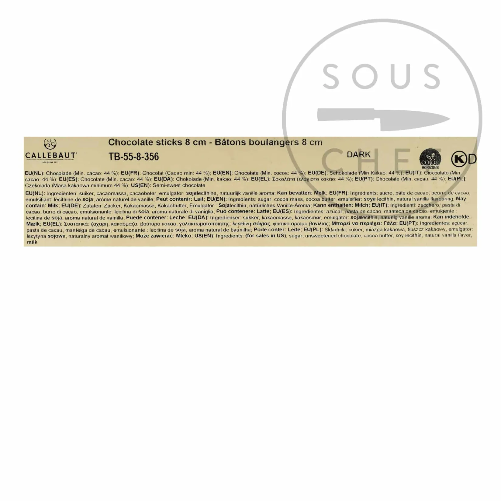 Callebaut French Ingredients|Chocolate & Sweets^Dark Chocolate Croissant & Pain Au Chocolat Sticks 8 cm, 1.6kg