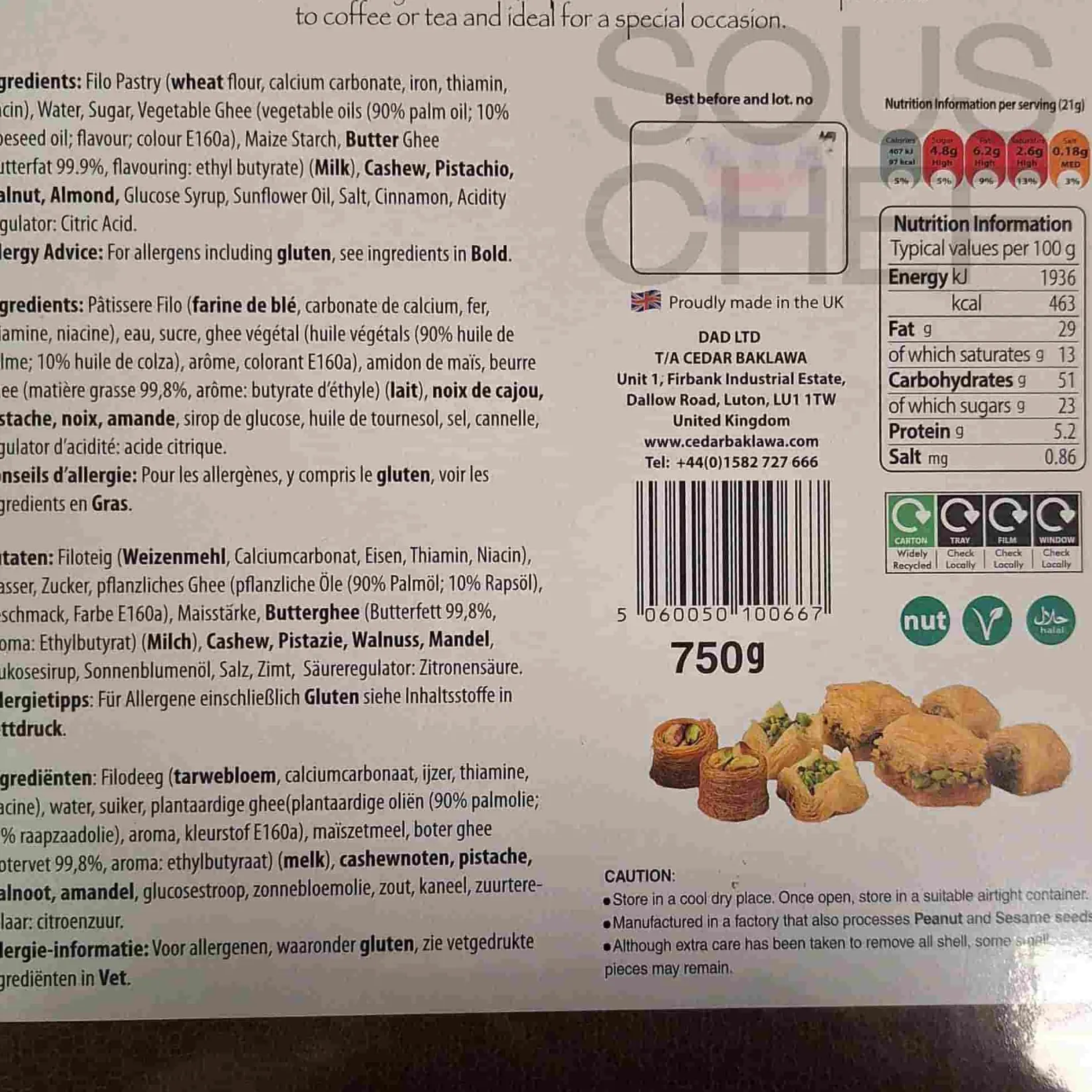 Cedar Baklawa Ingredients Brands|Middle Eastern Ingredients^Cedar Handmade Baklawa Selection, 750g