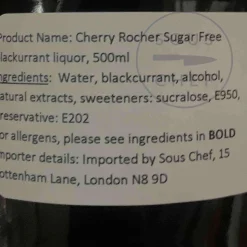 Distillerie du Perigord Ingredients Brands|French Ingredients^Cherry Rocher Sugar Free Blackcurrant Liqueur, 500ml