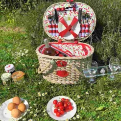 Les Jardin de la Comtesse Tableware Brands|Picnicware^Cheverny Cherry Print Picnic Basket, 4 Person
