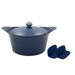 Cookut Pots & Pans^Lightweight Non-Stick Dutch Oven with Pot Holders, Blue, BPA-Free