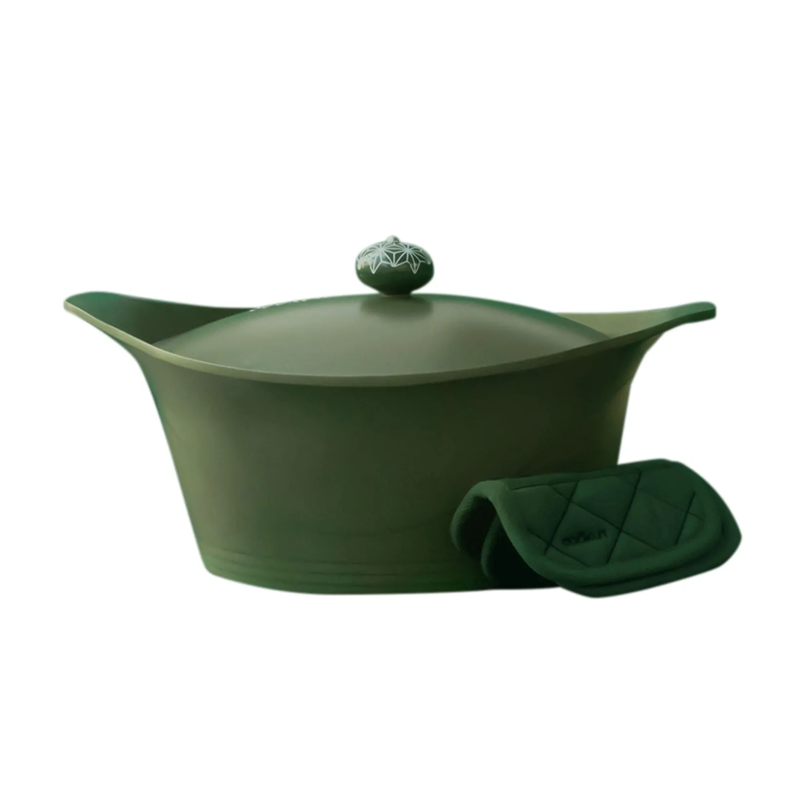 Cookut Pots & Pans^Lightweight Non-Stick Dutch Oven with Pot Holders, Green, BPA-Free