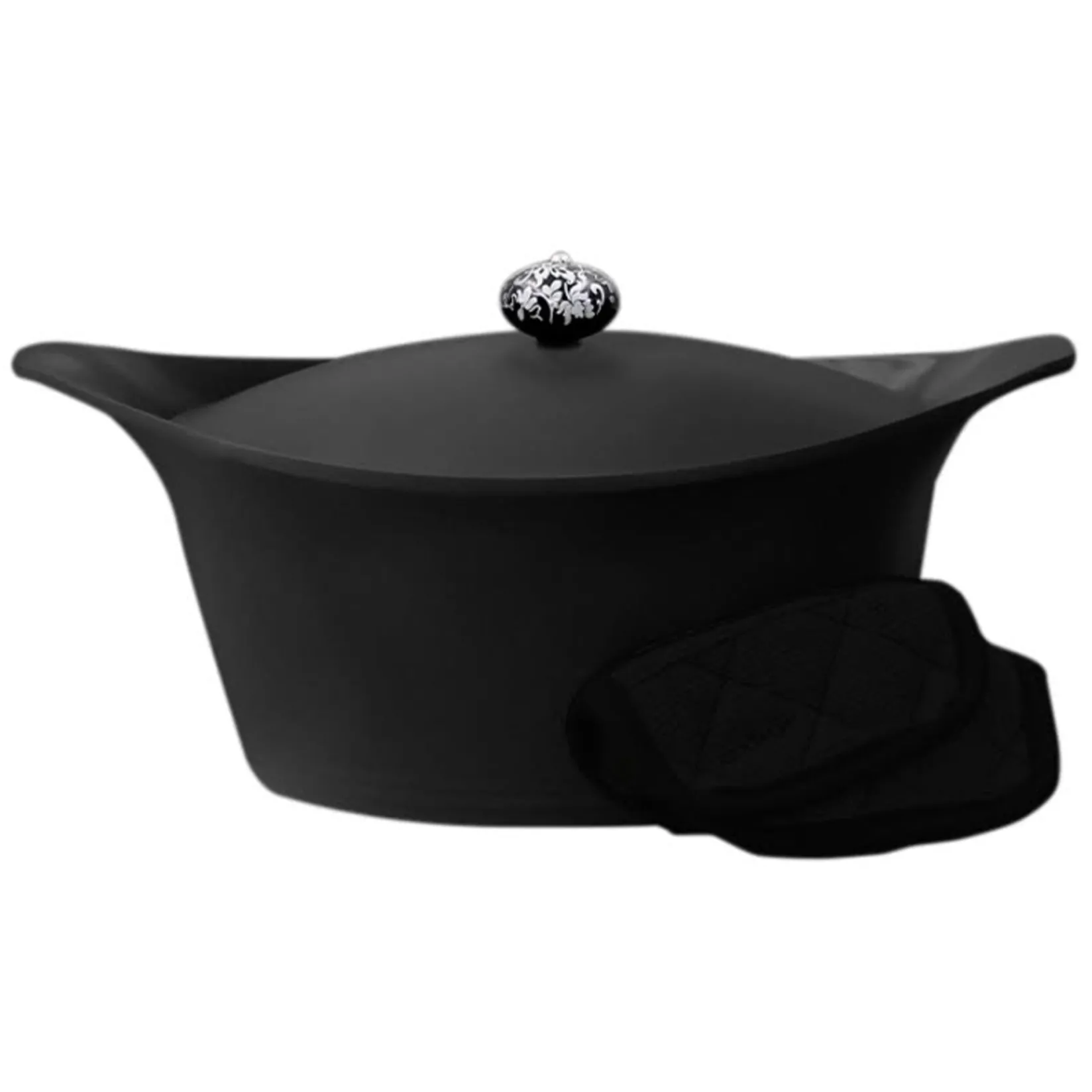 Cookut Pots & Pans^Lightweight Non-Stick Dutch Oven with Pot Holders, Black, BPA-Free