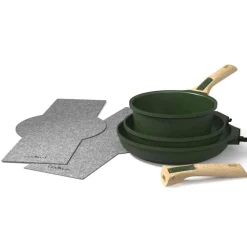 Cookut Pots & Pans^Lightweight Non-Stick 3 Piece Cookware Set with Detachable Handles, Green, BPA-Free