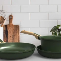 Cookut Pots & Pans^Lightweight Non-Stick 3 Piece Cookware Set with Detachable Handles, Green, BPA-Free