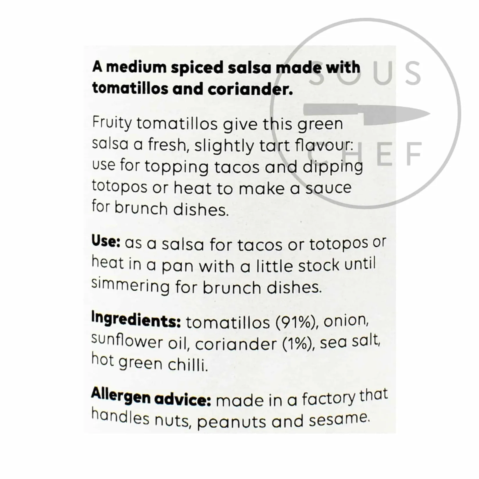 Cool Chile Co Mexican Ingredients|Sauces & Condiments^Tomatillo Salsa, 260g