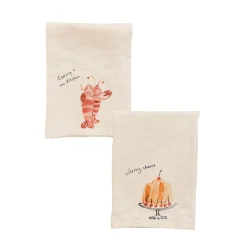 Dinette Table Setting|Kitchen Textiles & Clothing^Set of 2 Dancing Lobsters & Cake Linen Napkins