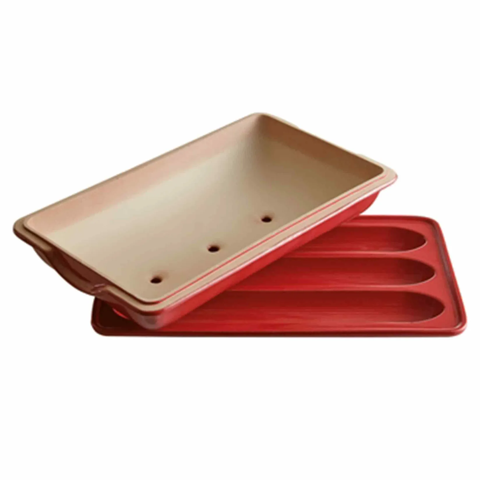 Emile Henry French Ingredients|Baking Supplies & Equipment^Red Baguette Baker, 3 Baguettes