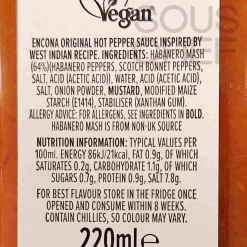 Encona Ingredients Brands|Caribbean Ingredients^Original Hot Pepper Sauce, 220ml