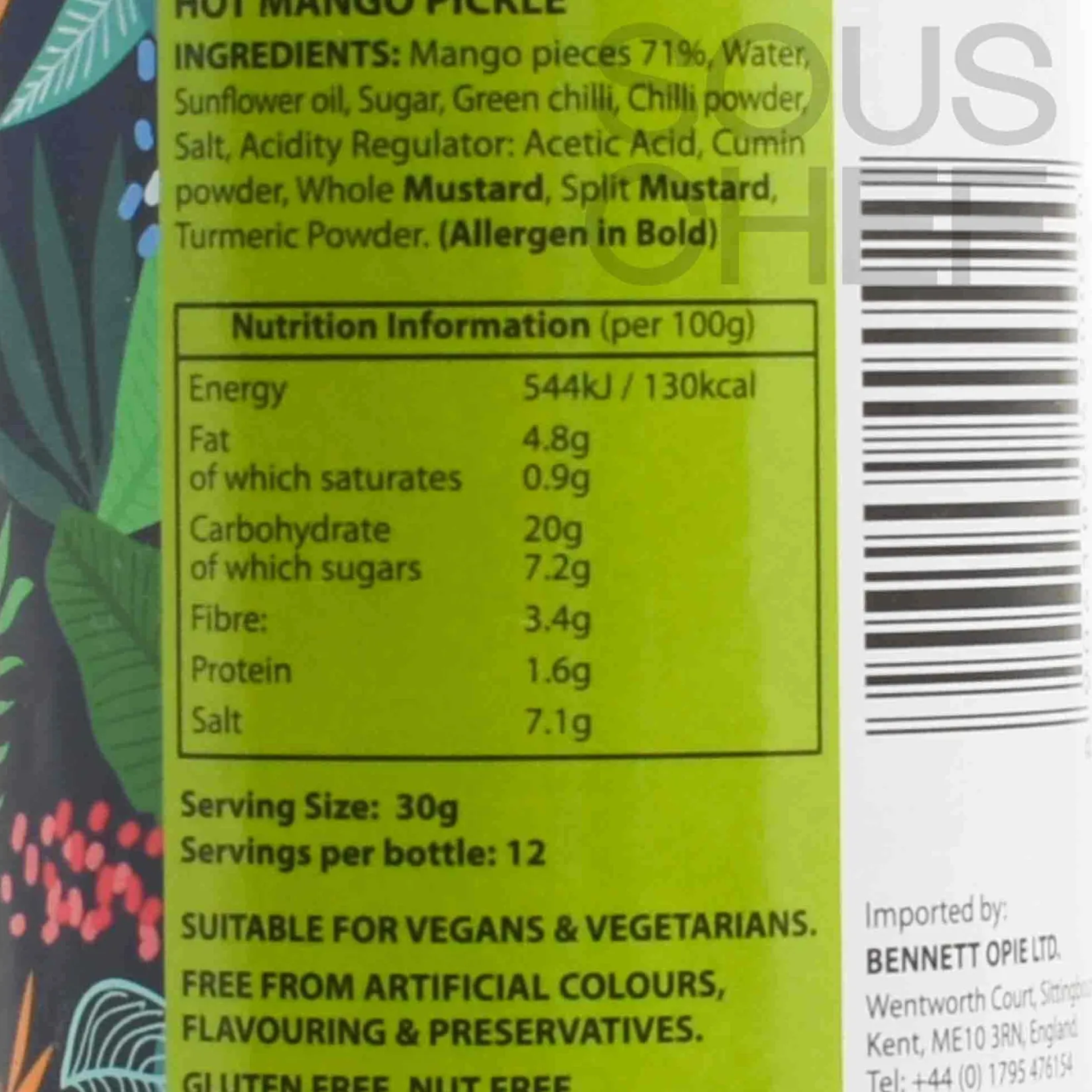 Ferns Ingredients Brands|Indian Ingredients^' Hot Mango Pickle, 380g