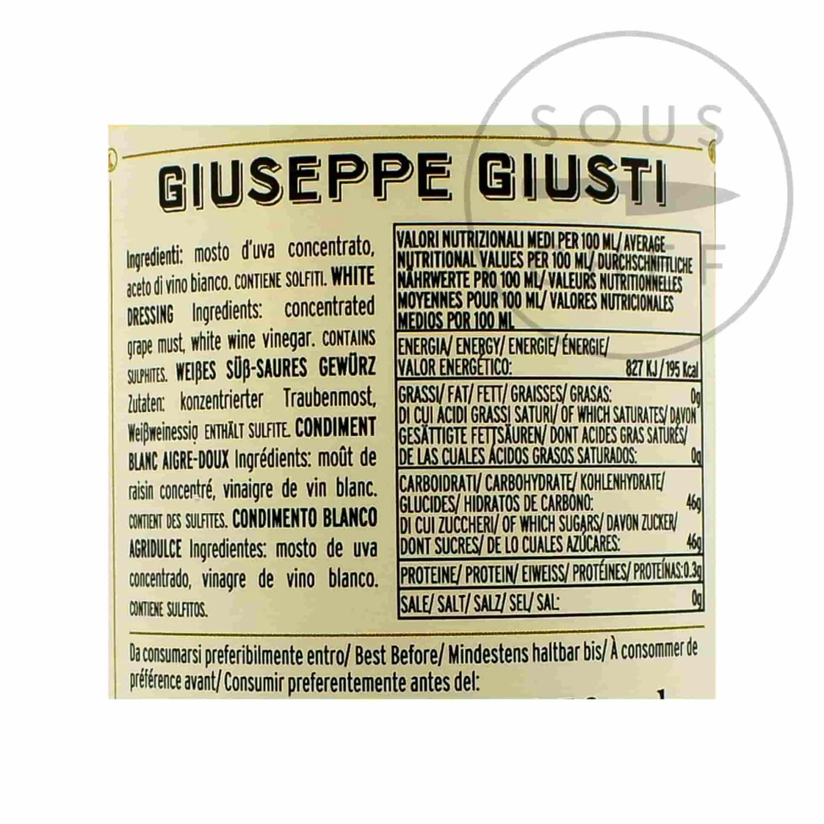 Giuseppe Giusti Italian Ingredients|Oil, Vinegar & Dressings^Giusti Sweet & Sour White Balsamic Condiment 5 Year Aged, 250ml