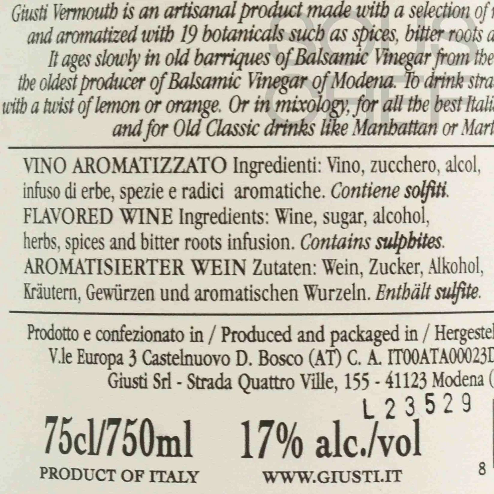 Giuseppe Giusti Ingredients Brands|Drinks^Giusti Vermouth 17%, 750ml