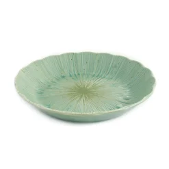 Kiji Stoneware & Ceramics Japanese Ingredients|Plates^Green Scalloped Japanese Deep Dinner Plate, 22cm