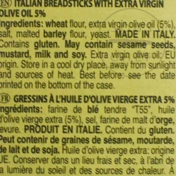Delizie Bakery SRL Ingredients Brands|Snacks^Grissini Traditional Extra Virgin Olive Oil Breadsticks, 125g