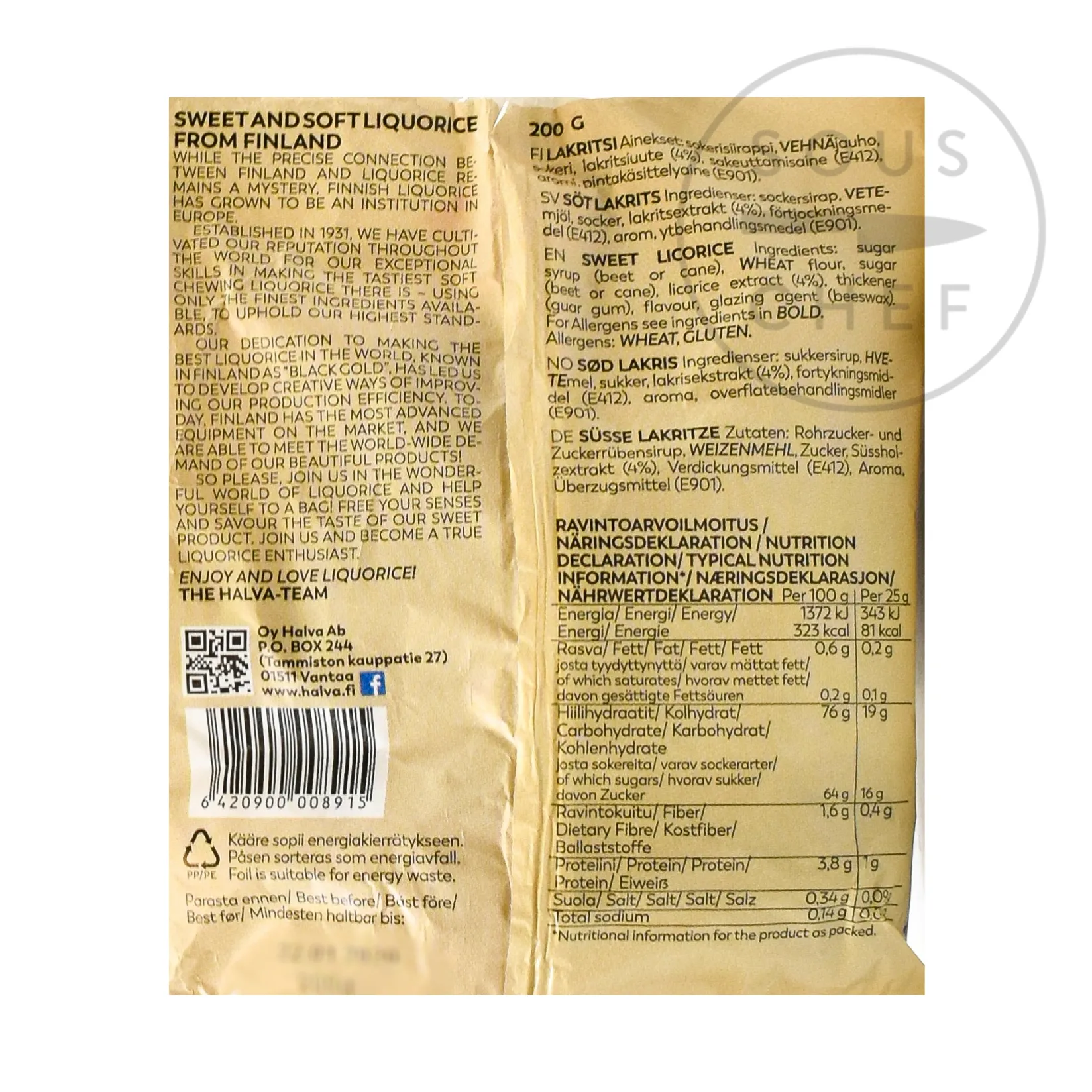 Halva Chocolate & Sweets|Ingredients Brands^Finnish Soft Eating Licorice Bag, 200g