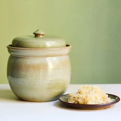 Sauerkraut Pots Pickling, Preserving & Fermenting Jars^Handmade Stoneware Fermenting Crock in Green 2 litre