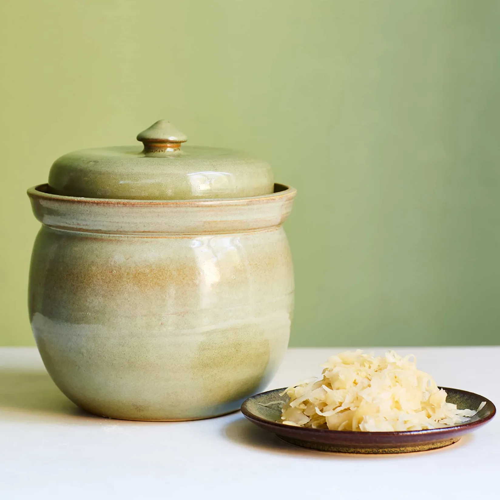 Sauerkraut Pots Pickling, Preserving & Fermenting Jars^Handmade Stoneware Fermenting Crock in Green 2 litre