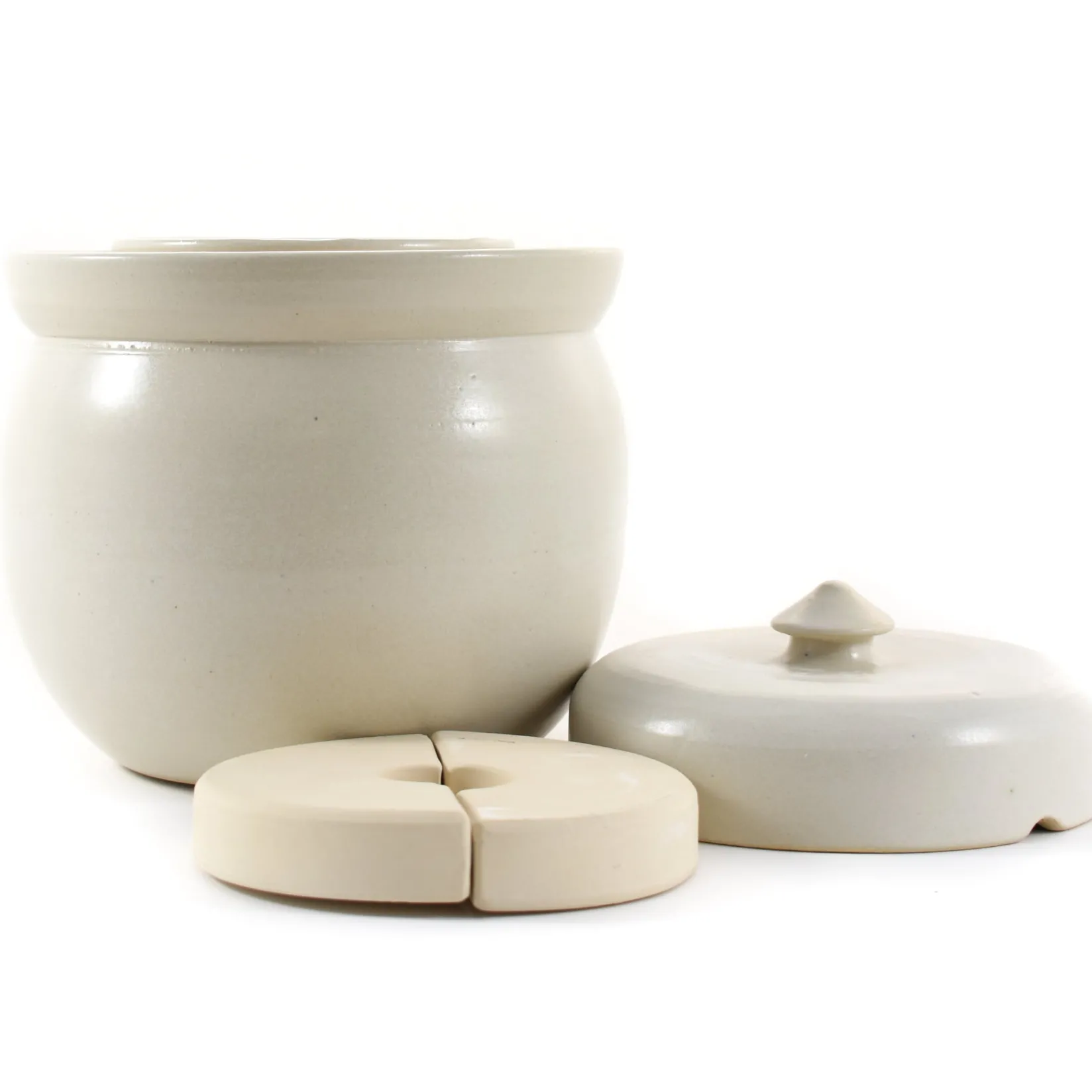 Sauerkraut Pots Pickling, Preserving & Fermenting Jars^Handmade Stoneware Fermenting Crock in White 2 litre