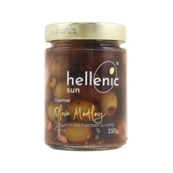 Hellenic Sun Ingredients Brands|Greek Ingredients^Pitted Olives Medley with Black Pepper & Cumin, 330g