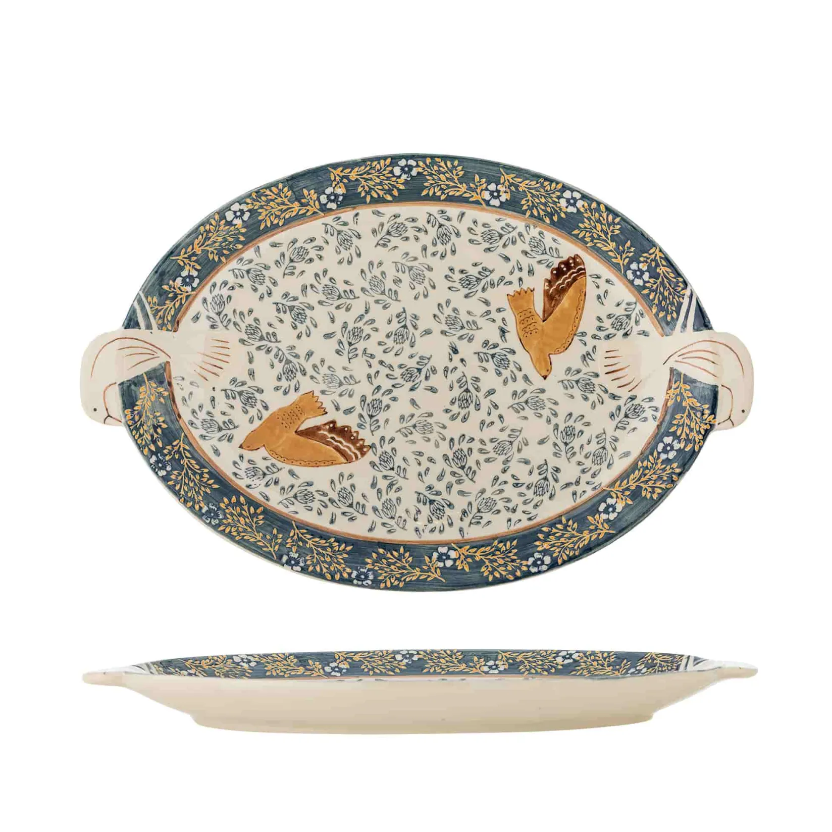 Bloomingville Tableware Brands^Hezha Blue Stoneware Serving Platter, 34x25cm