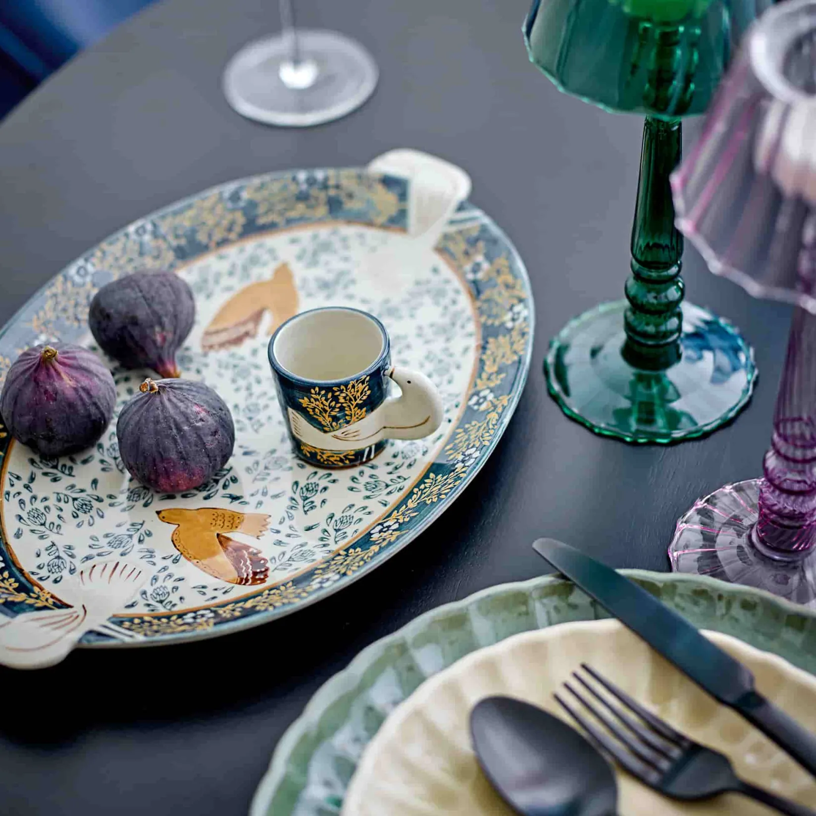 Bloomingville Tableware Brands^Hezha Blue Stoneware Serving Platter, 34x25cm