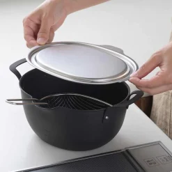 Aikata Japanese Ingredients|Pots & Pans^Japanese Stainless Steel Lid for Tempura Frying Pan, 22cm