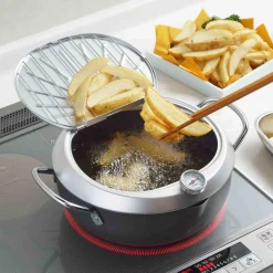 Gogi Japanese Ingredients|Pots & Pans^Japanese Tempura Frying Pot with Temperature Probe & Drip Rack