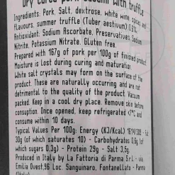 La Fattoria Di Parma Ingredients Brands|Italian Ingredients^Strolghino Salami with Truffles, 140g