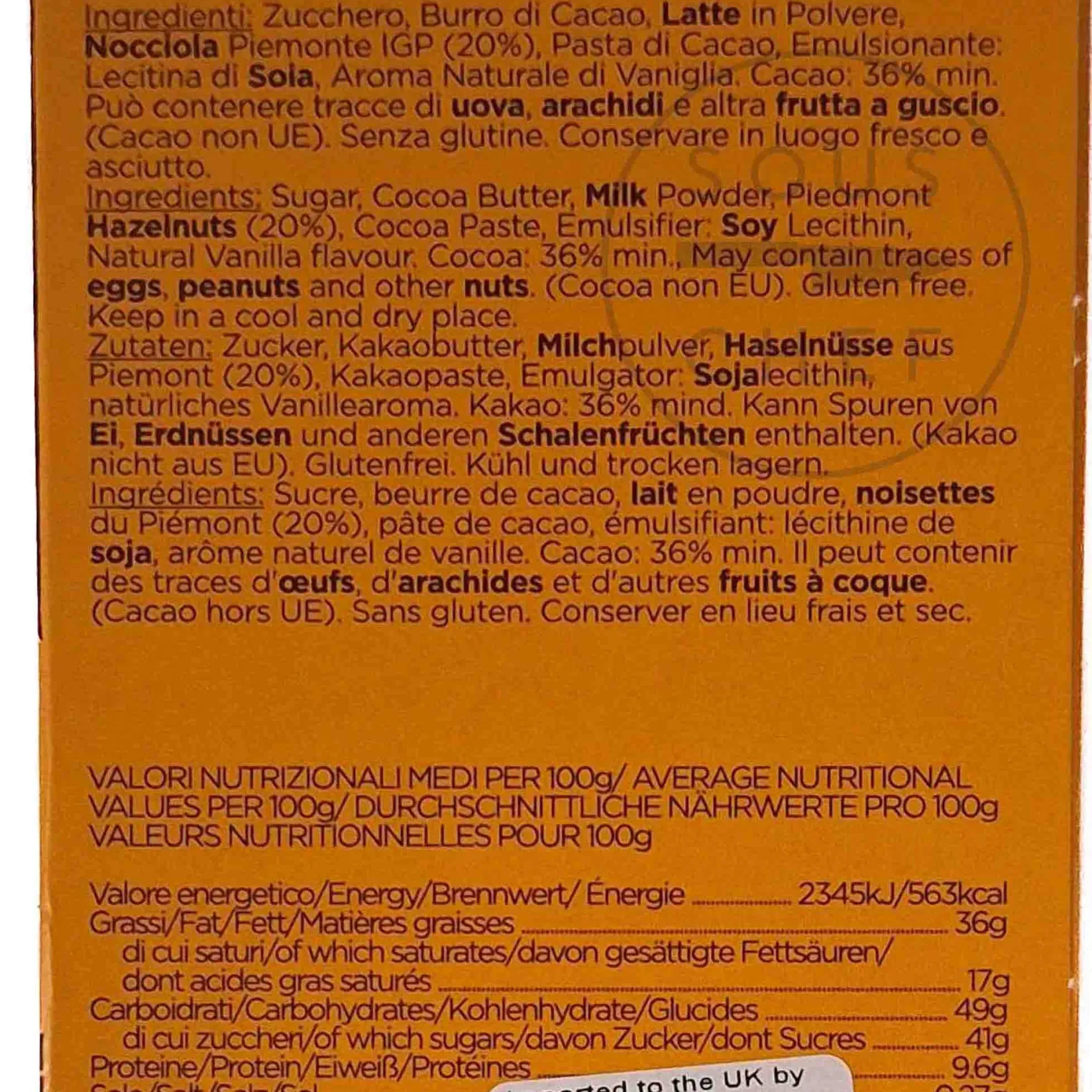 La Perla di Torino Ingredients Brands|Italian Ingredients^Gianduja Chocolate Bar, 60g