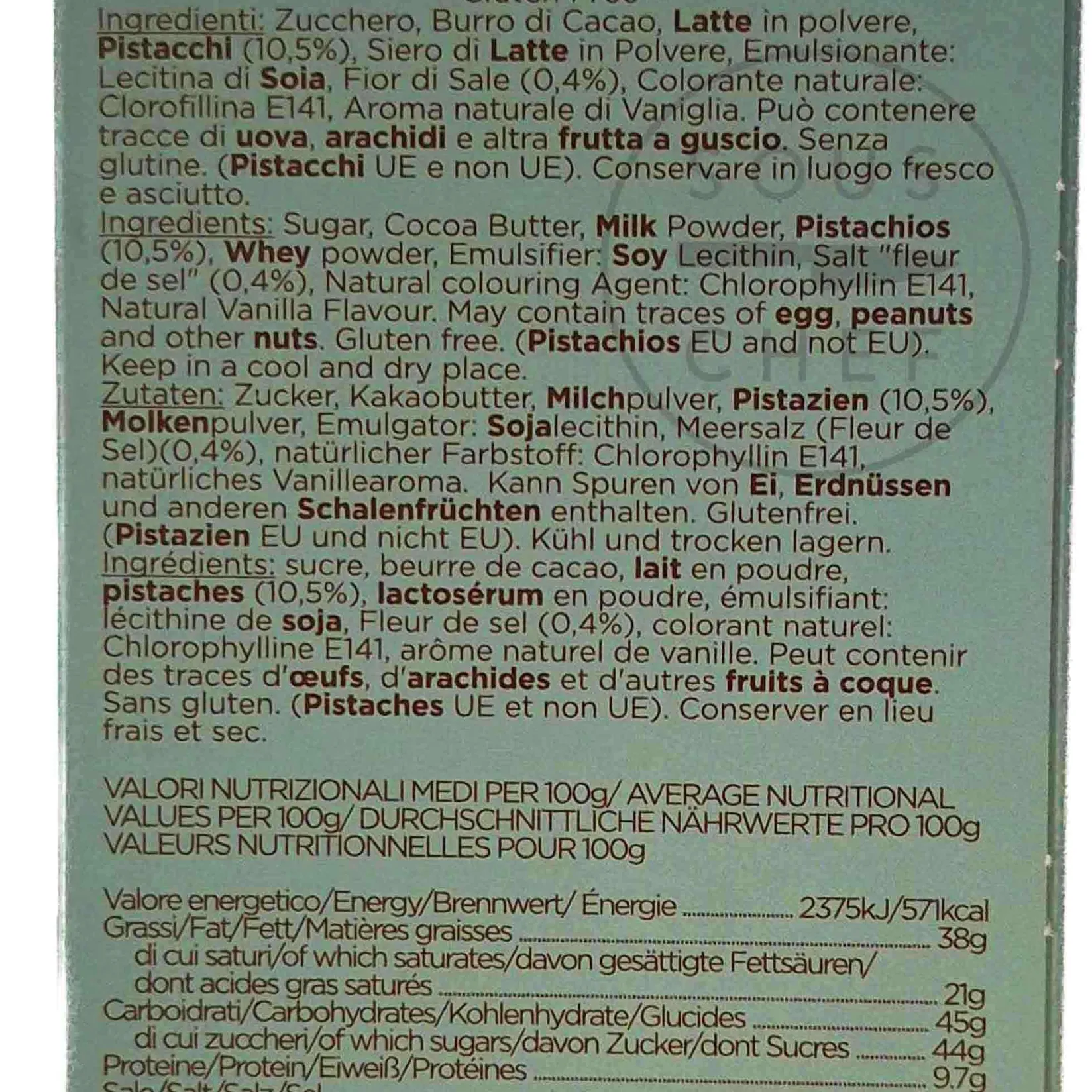 La Perla di Torino Ingredients Brands|Italian Ingredients^Pistachio Chocolate Bar, 60g