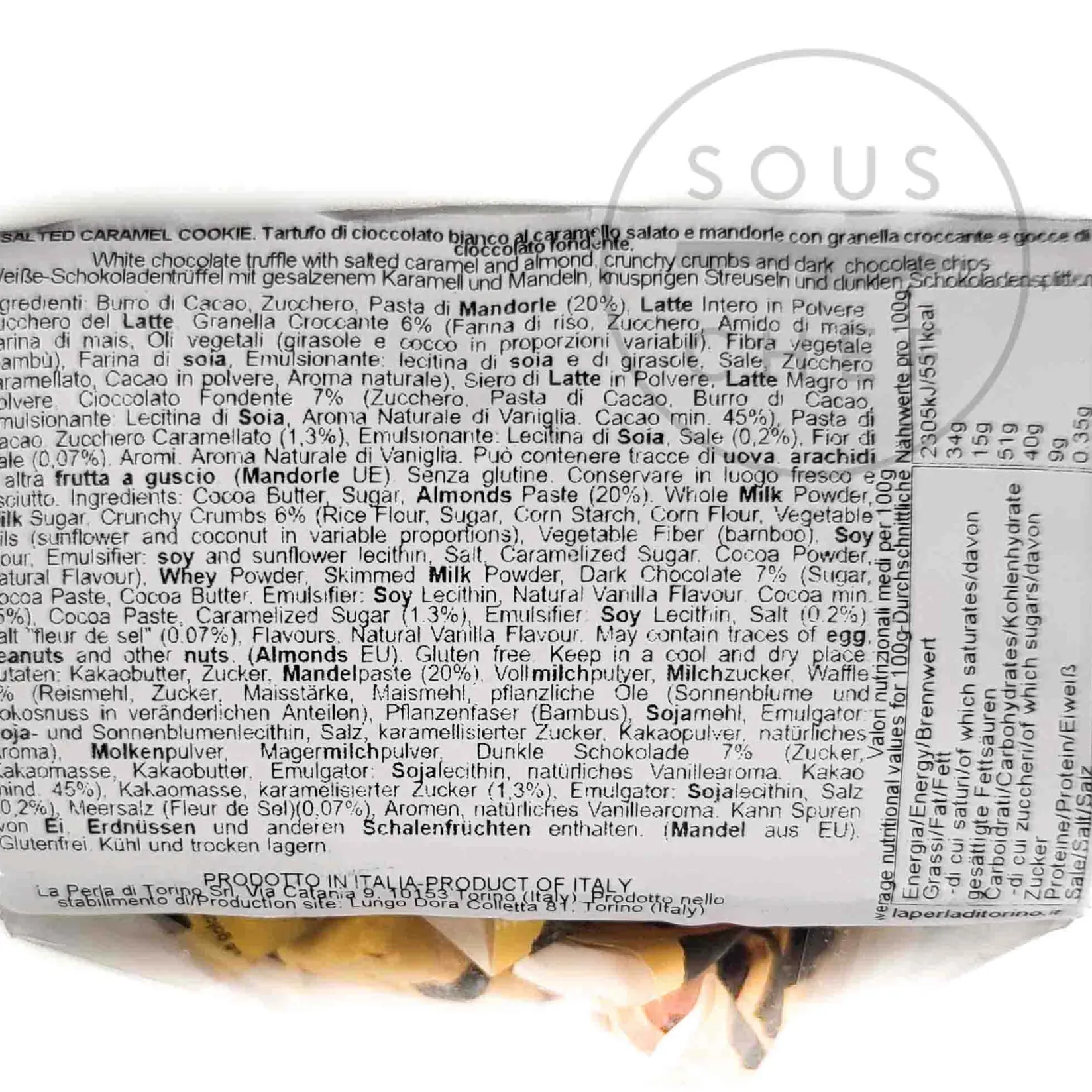 La Perla di Torino Ingredients Brands|Chocolate & Sweets^Salted Caramel Cookie Truffles, 200g