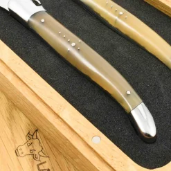 Laguiole en Aubrac French Ingredients|Kitchen Knives^Set of 2 Steak Knives, Solid Horn