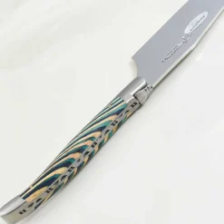 Laguiole en Aubrac Kitchen Knives^Turquoise Hard Cheese Knife, Striped Wood