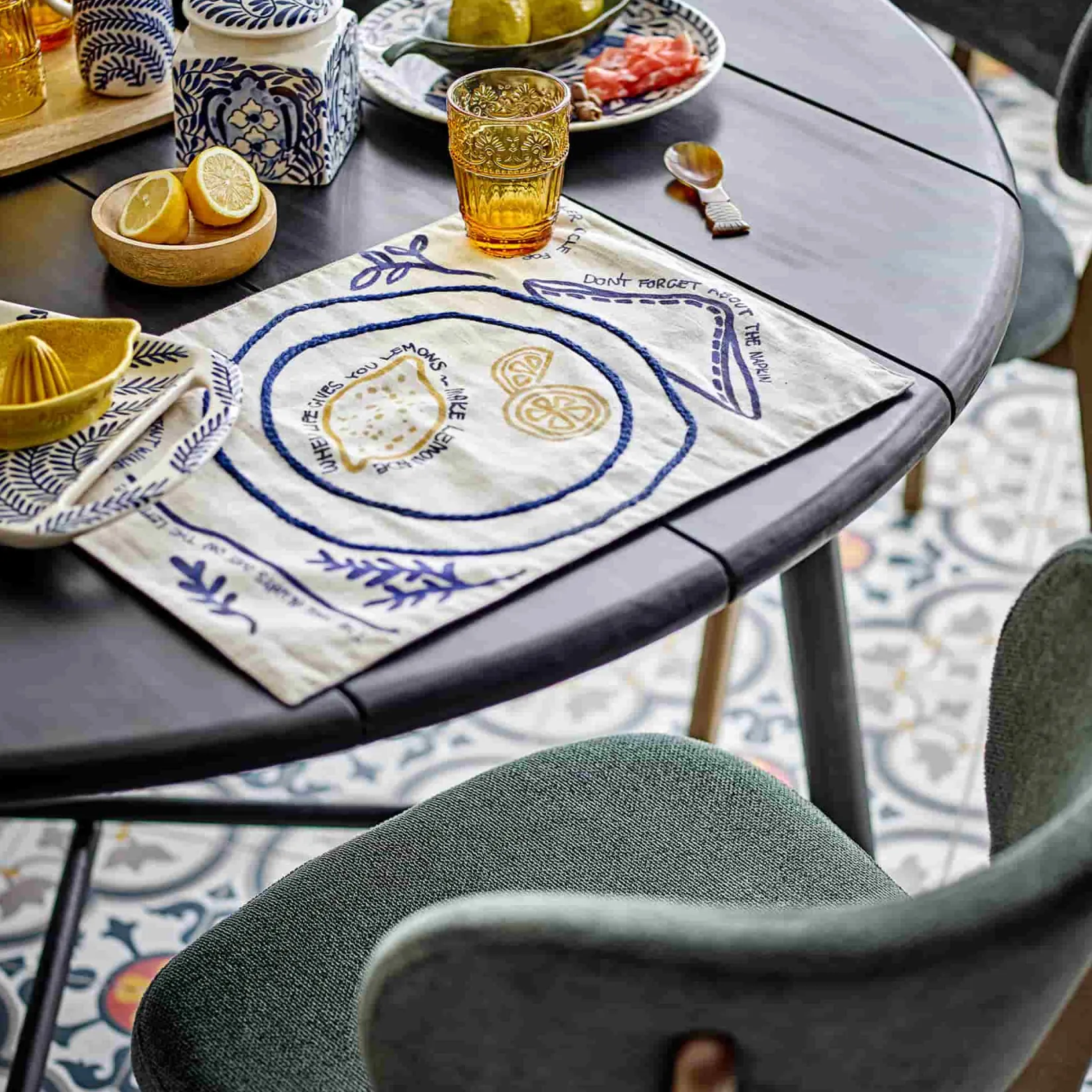 Bloomingville Tableware Brands^Lemon Embroidered Place Mat, 48cm
