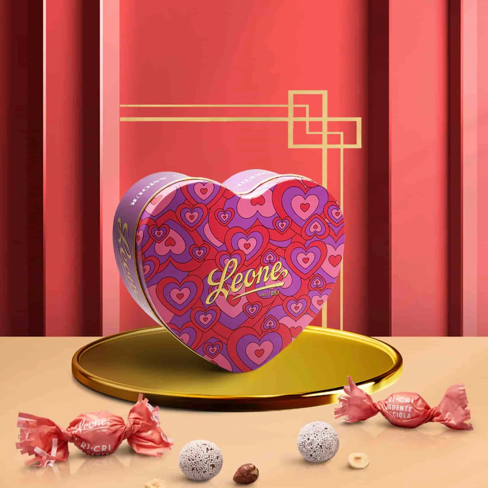 Leone Ingredients Brands|Chocolate & Sweets^Love Heart Tin with Dark Chocolate Cri Cri, 100g