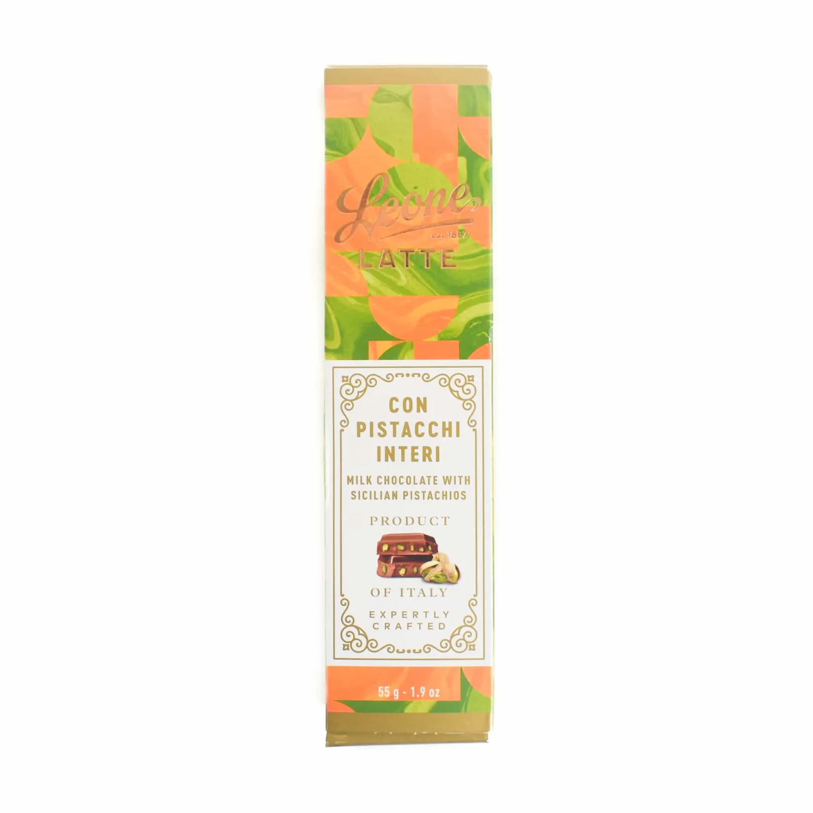 Leone Italian Ingredients|Chocolate & Sweets^Milk Chocolate Bar with Whole Sicilian Pistachios, 55g