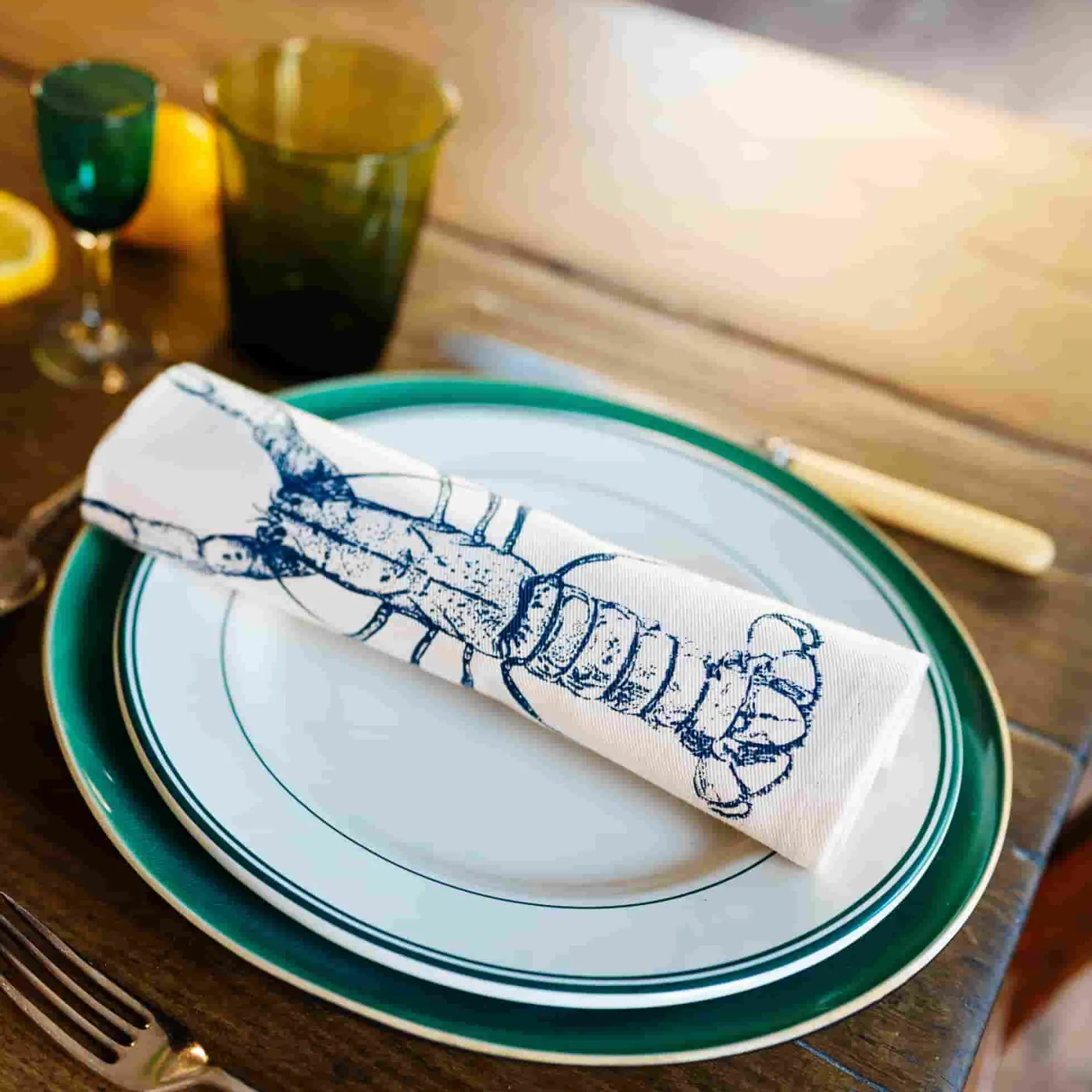 Lottie Day Table Setting|Kitchen Textiles & Clothing^Set of 4 Blue Lobster Napkins